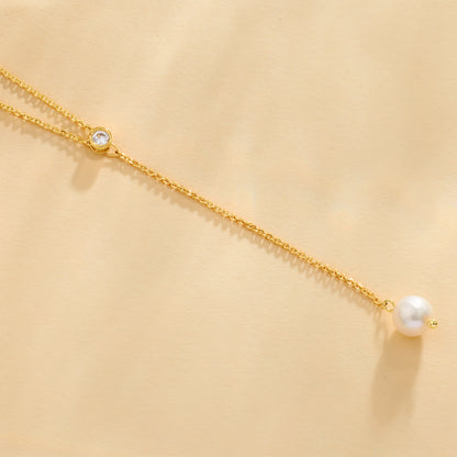 AVA – Dainty Freshwater Pearl Drop Lariat Necklace